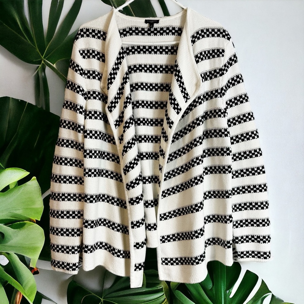 Talbots Texture Knit Cotton Blend Open Front Cardigan Sweater